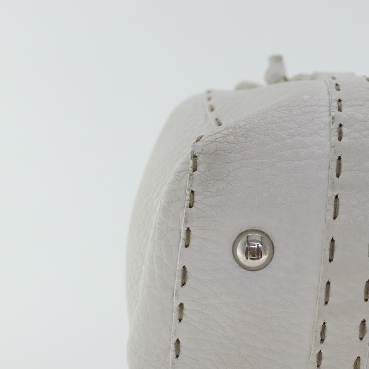 FENDI Celeria Hand Bag Leather White Silver bs19022