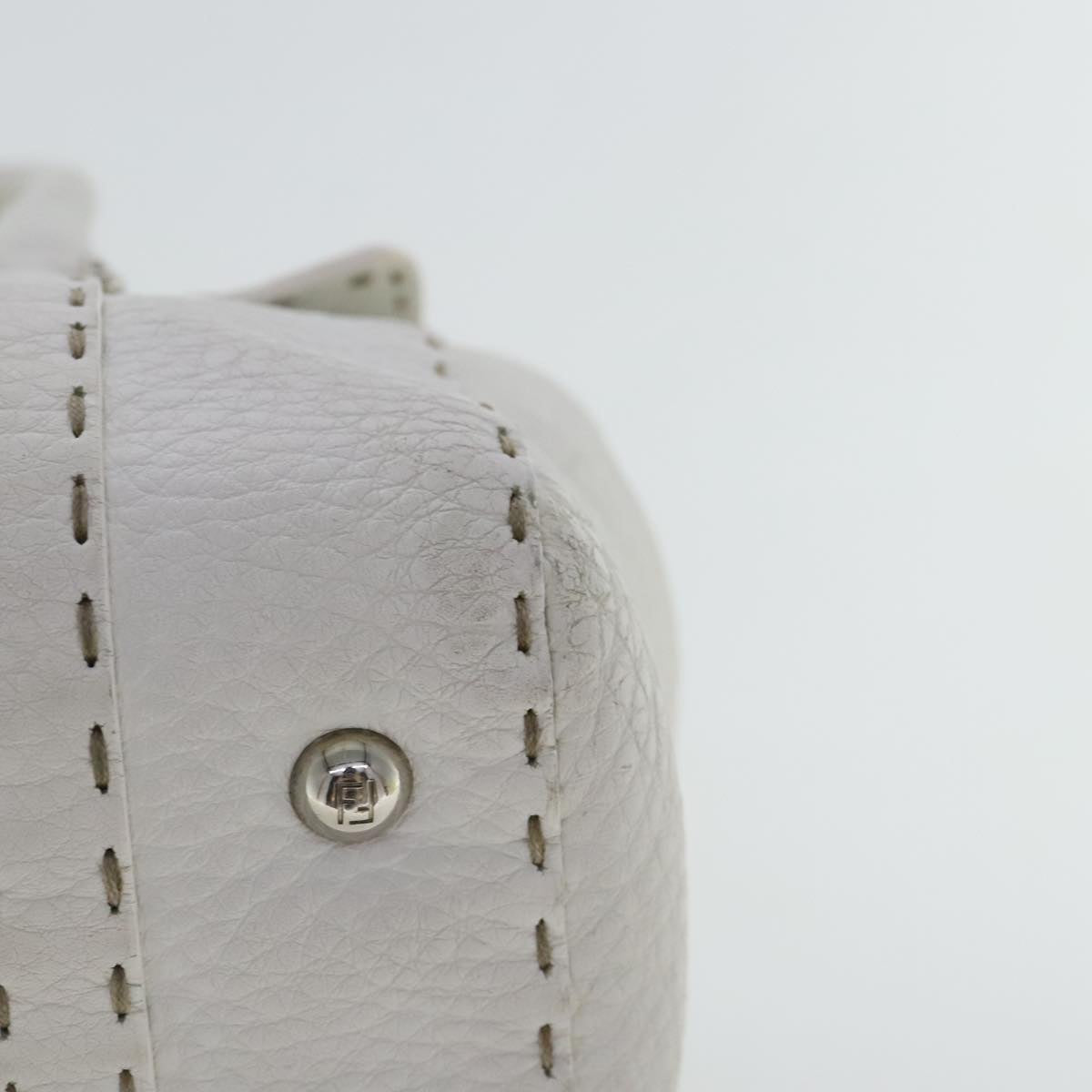 FENDI Celeria Hand Bag Leather White Silver bs19022