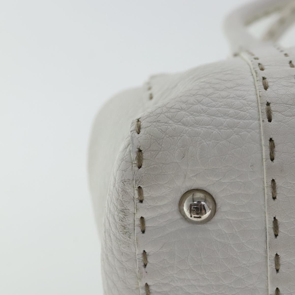 FENDI Celeria Hand Bag Leather White Silver bs19022