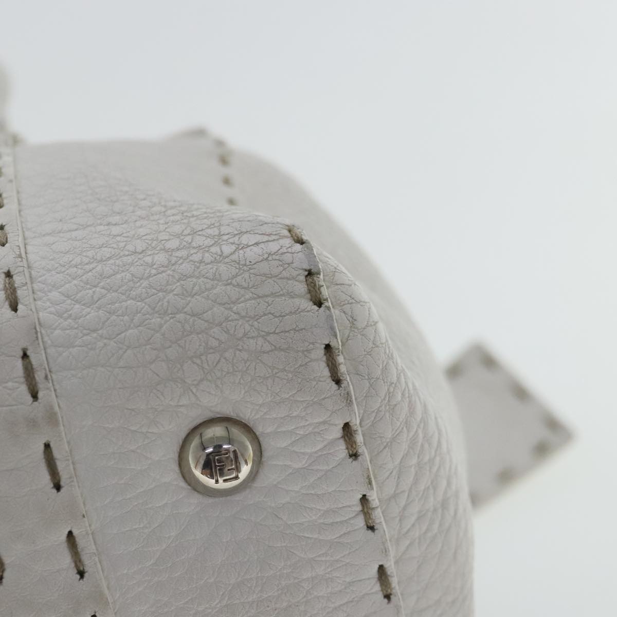 FENDI Celeria Hand Bag Leather White Silver bs19022