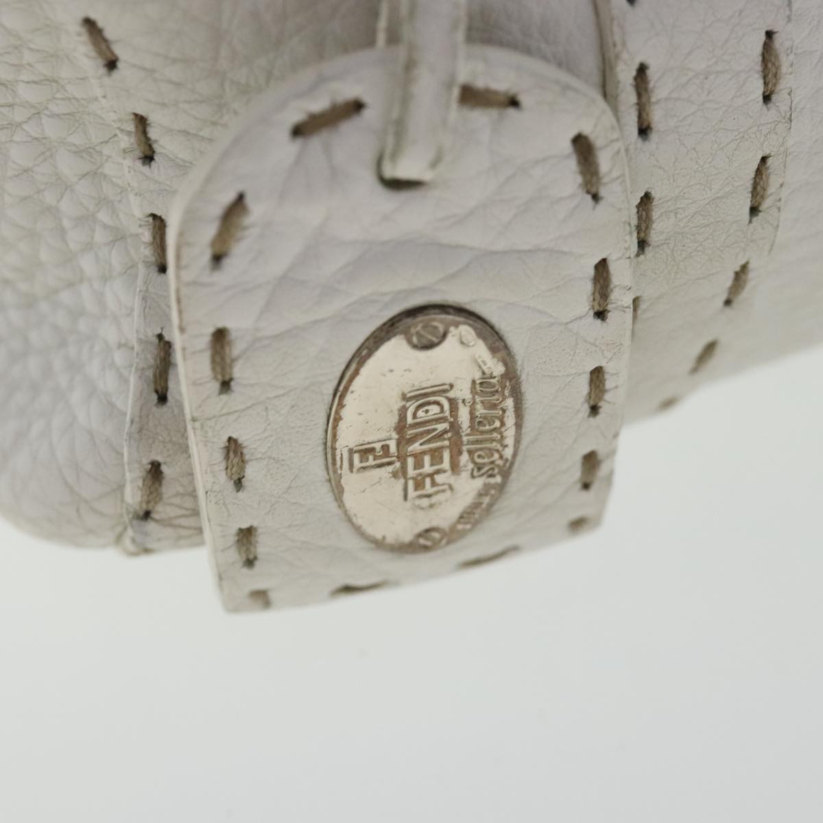 FENDI Celeria Hand Bag Leather White Silver bs19022