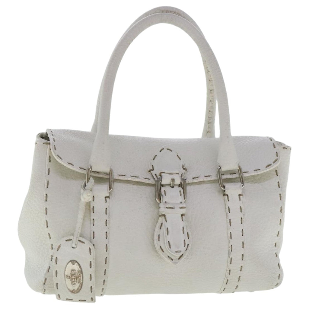 FENDI Celeria Hand Bag Leather White Silver bs19022