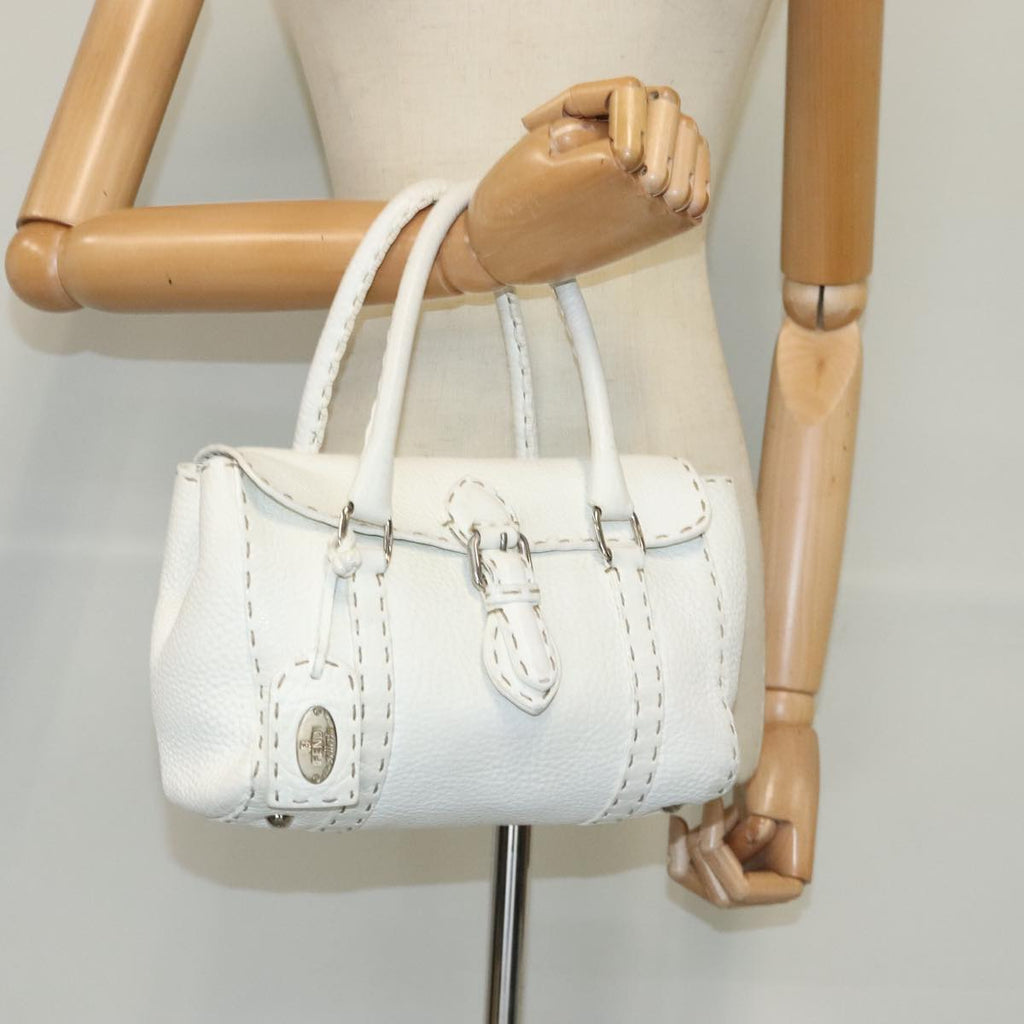 FENDI Celeria Hand Bag Leather White Silver bs19022