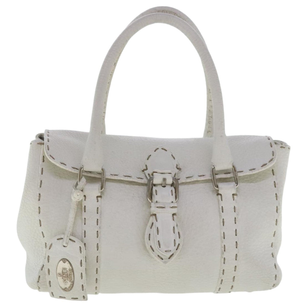 FENDI Celeria Hand Bag Leather White Silver bs19022