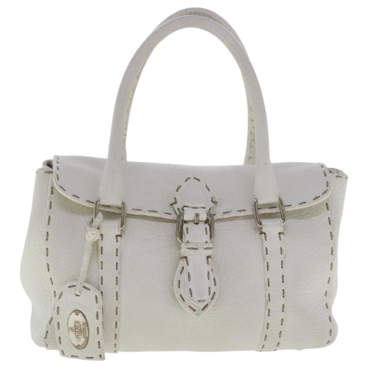 FENDI Celeria Hand Bag Leather White Silver bs19022