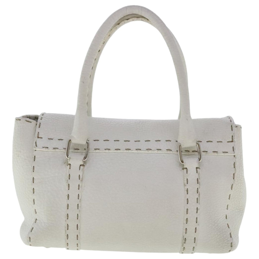 FENDI Celeria Hand Bag Leather White Silver bs19022
