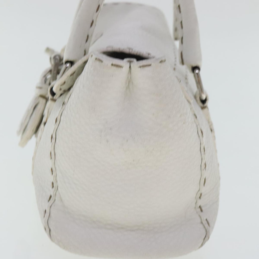 FENDI Celeria Hand Bag Leather White Silver bs19022