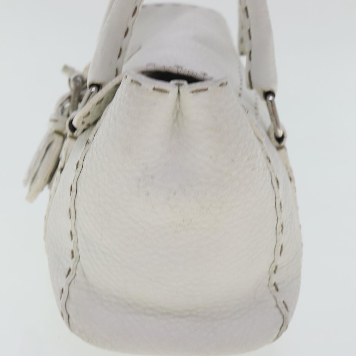 FENDI Celeria Hand Bag Leather White Silver bs19022