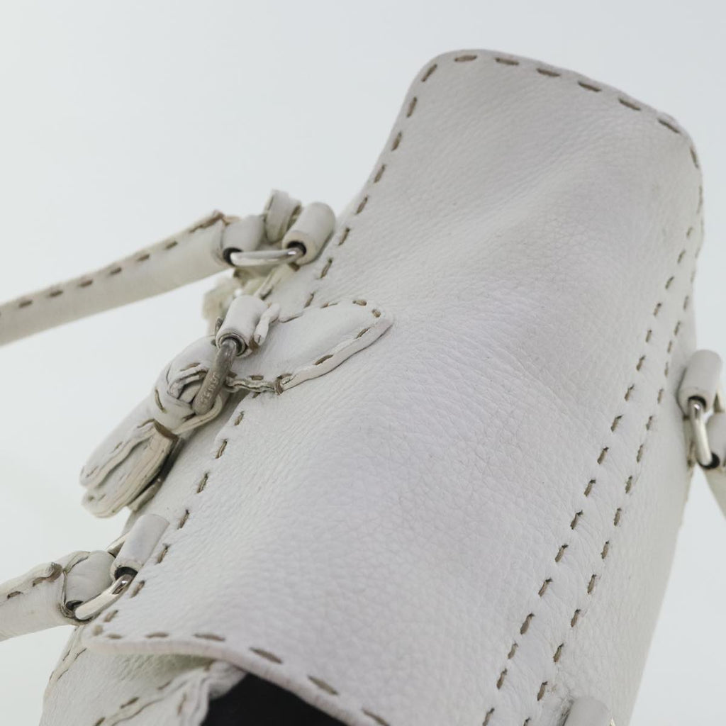 FENDI Celeria Hand Bag Leather White Silver bs19022