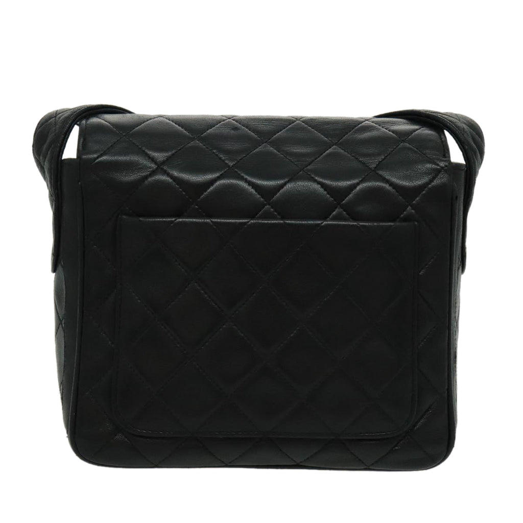 CHANEL Matelasse Shoulder Bag Lamb Skin Black Gold CC bs19046