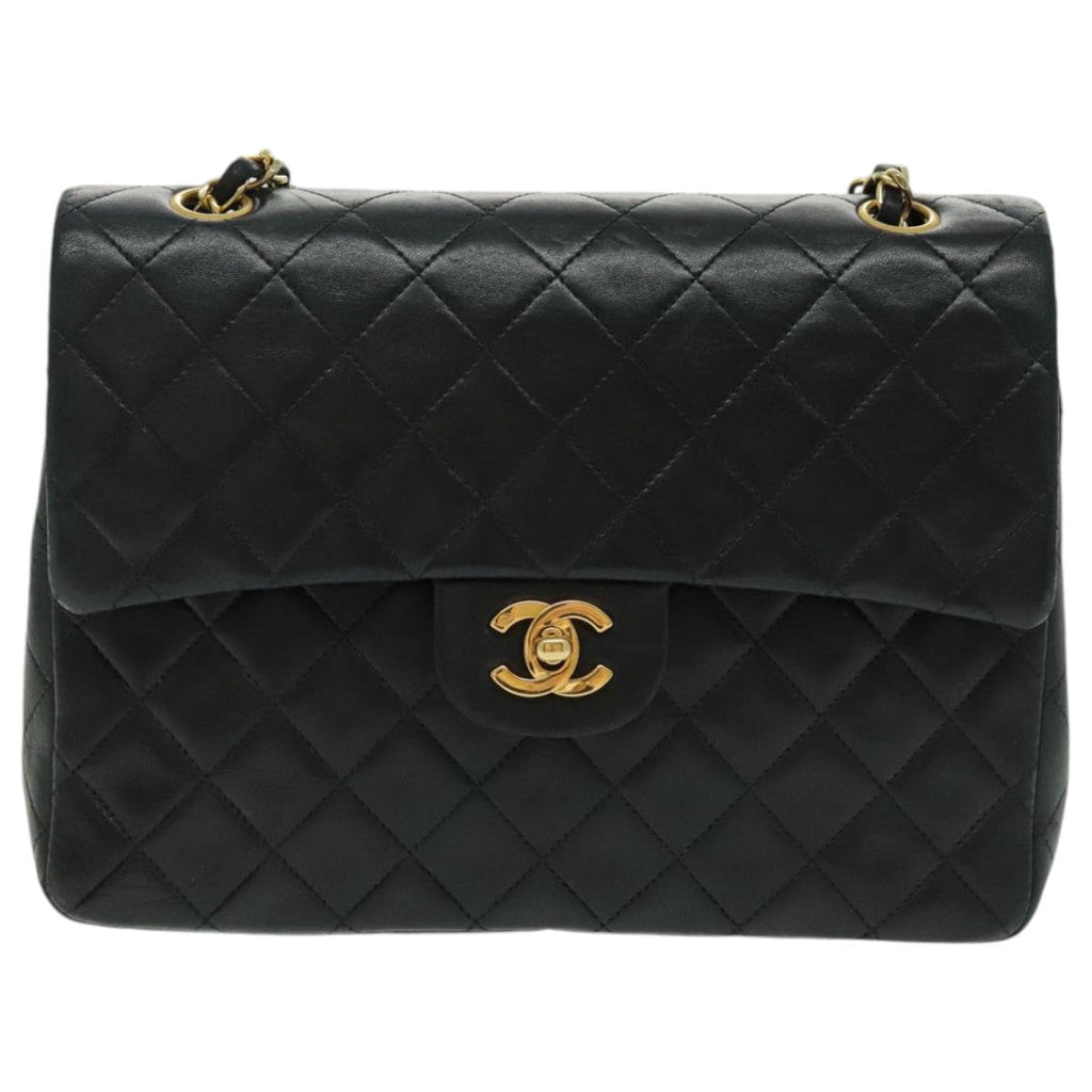 CHANEL Matrasse Chain Shoulder Bag Lamb Skin Black Gold CC bs19047A