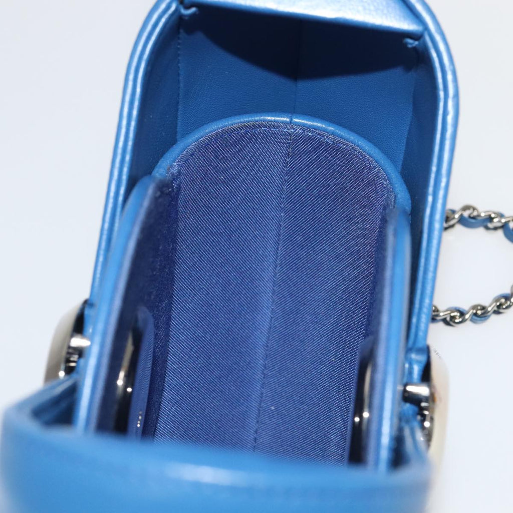 CHANEL Chain Shoulder Bag Lamb Skin Blue CC bs19049A