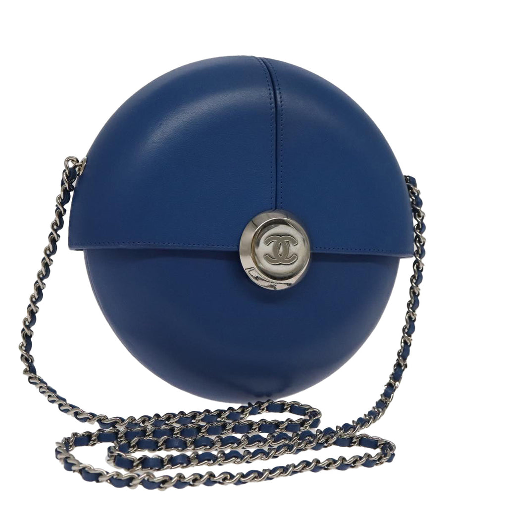 CHANEL Chain Shoulder Bag Lamb Skin Blue CC bs19049A
