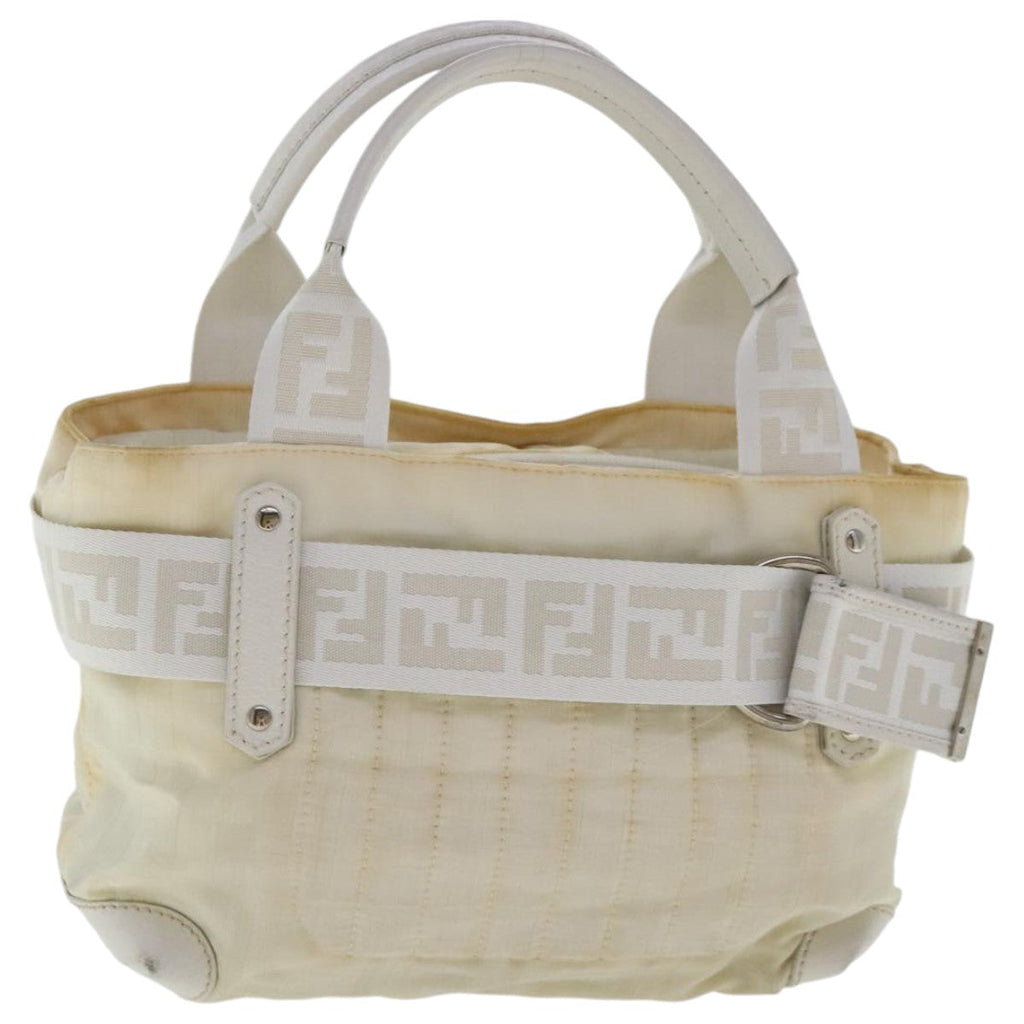 FENDI Zucca Canvas Hand Bag Silver White bs19074