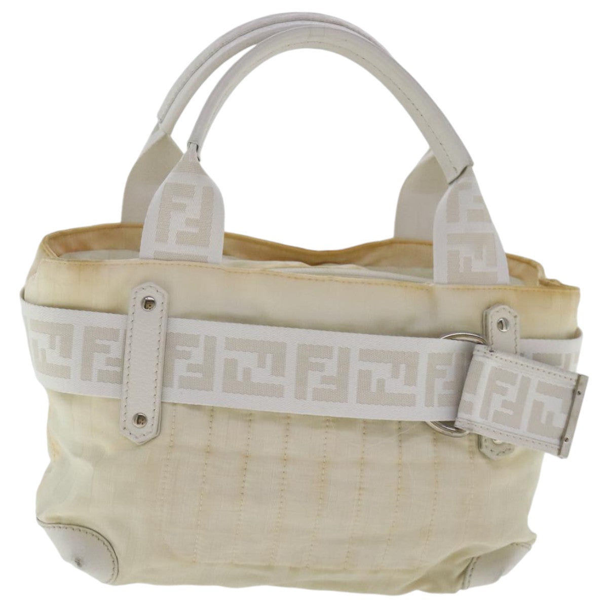 FENDI Zucca Canvas Hand Bag Silver White bs19074