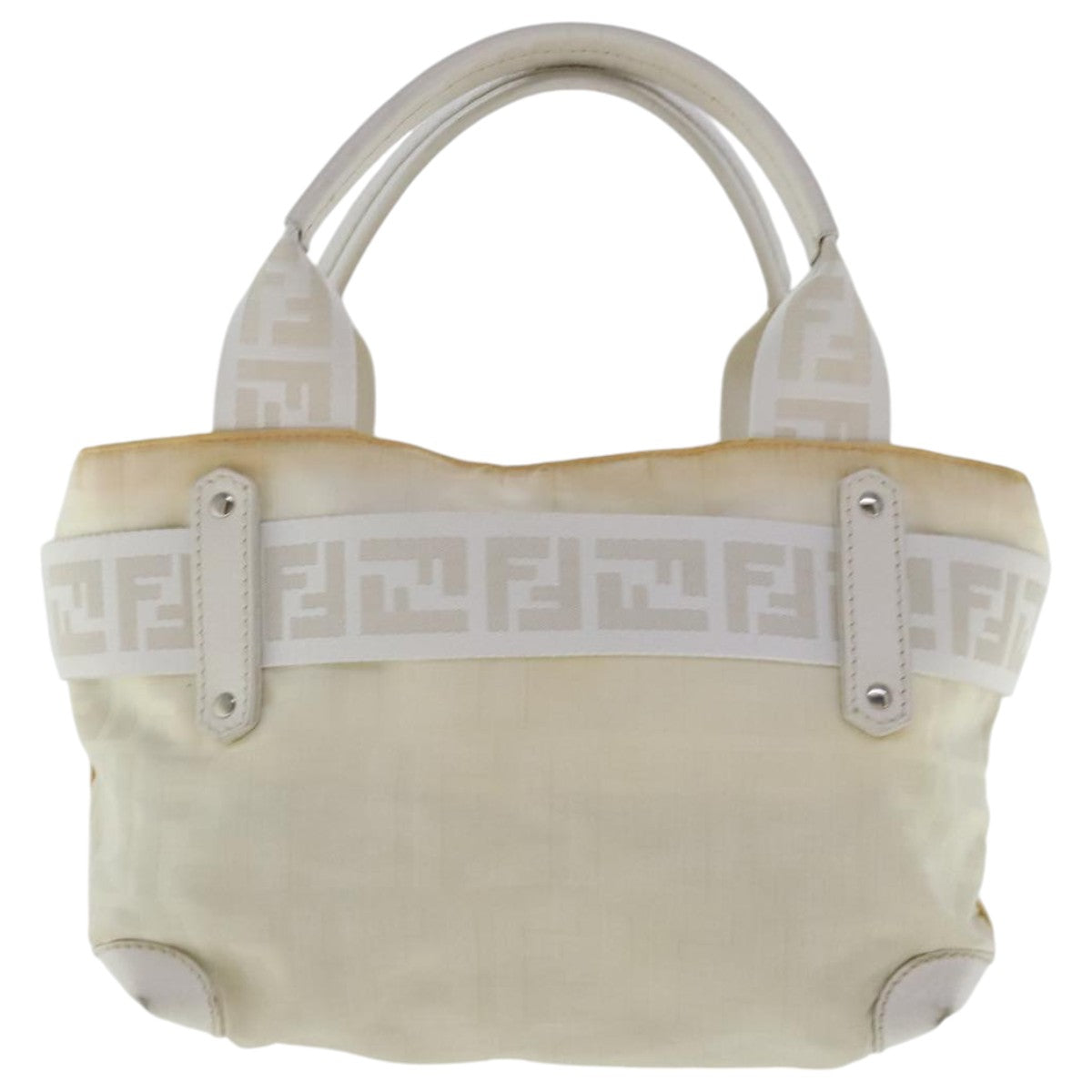 FENDI Zucca Canvas Hand Bag Silver White bs19074