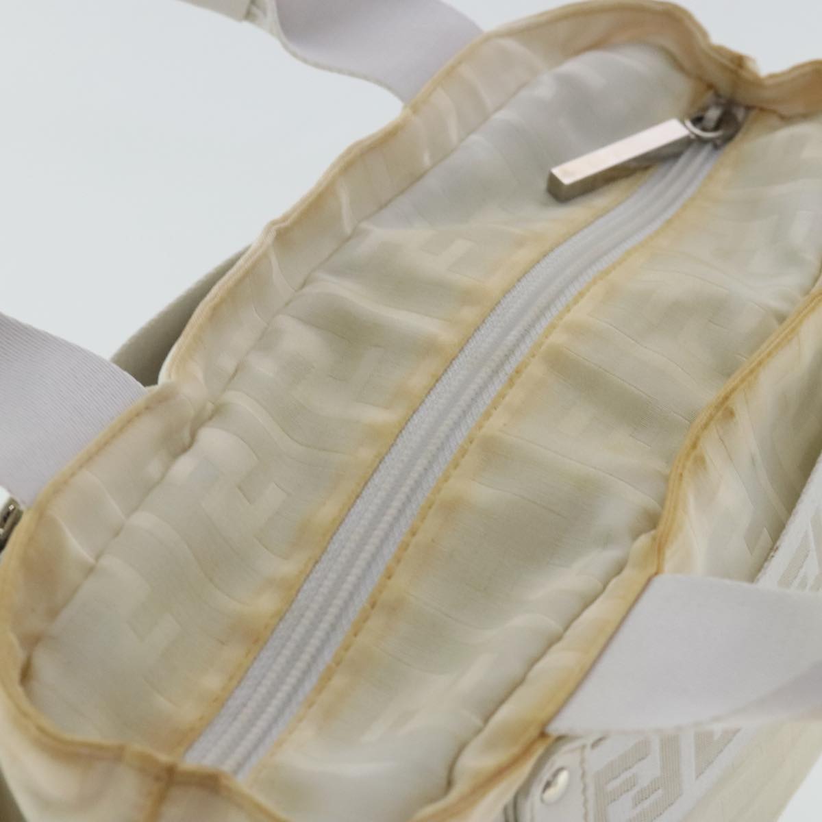 FENDI Zucca Canvas Hand Bag Silver White bs19074