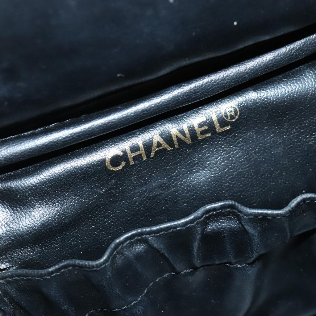CHANEL Bicolore Vanity Cosmetic Pouch Leather Black Gold CC bs19077