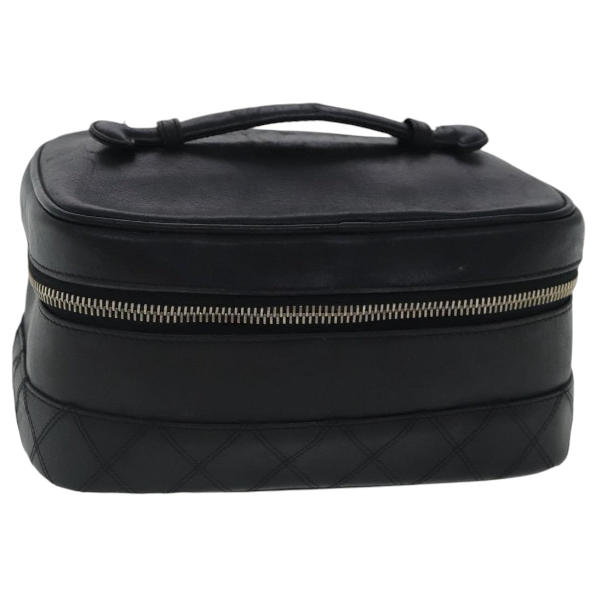 CHANEL Bicolore Vanity Cosmetic Pouch Leather Black Gold CC bs19077