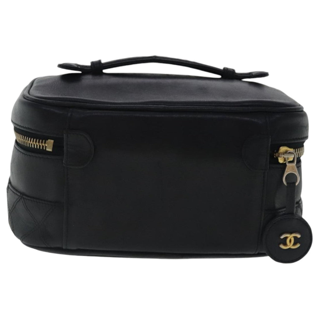 CHANEL Bicolore Vanity Cosmetic Pouch Leather Black Gold CC bs19077