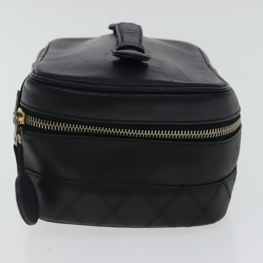 CHANEL Bicolore Vanity Cosmetic Pouch Leather Black Gold CC bs19077