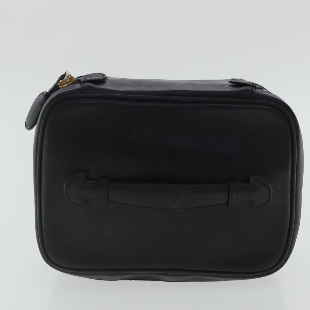 CHANEL Bicolore Vanity Cosmetic Pouch Leather Black Gold CC bs19077