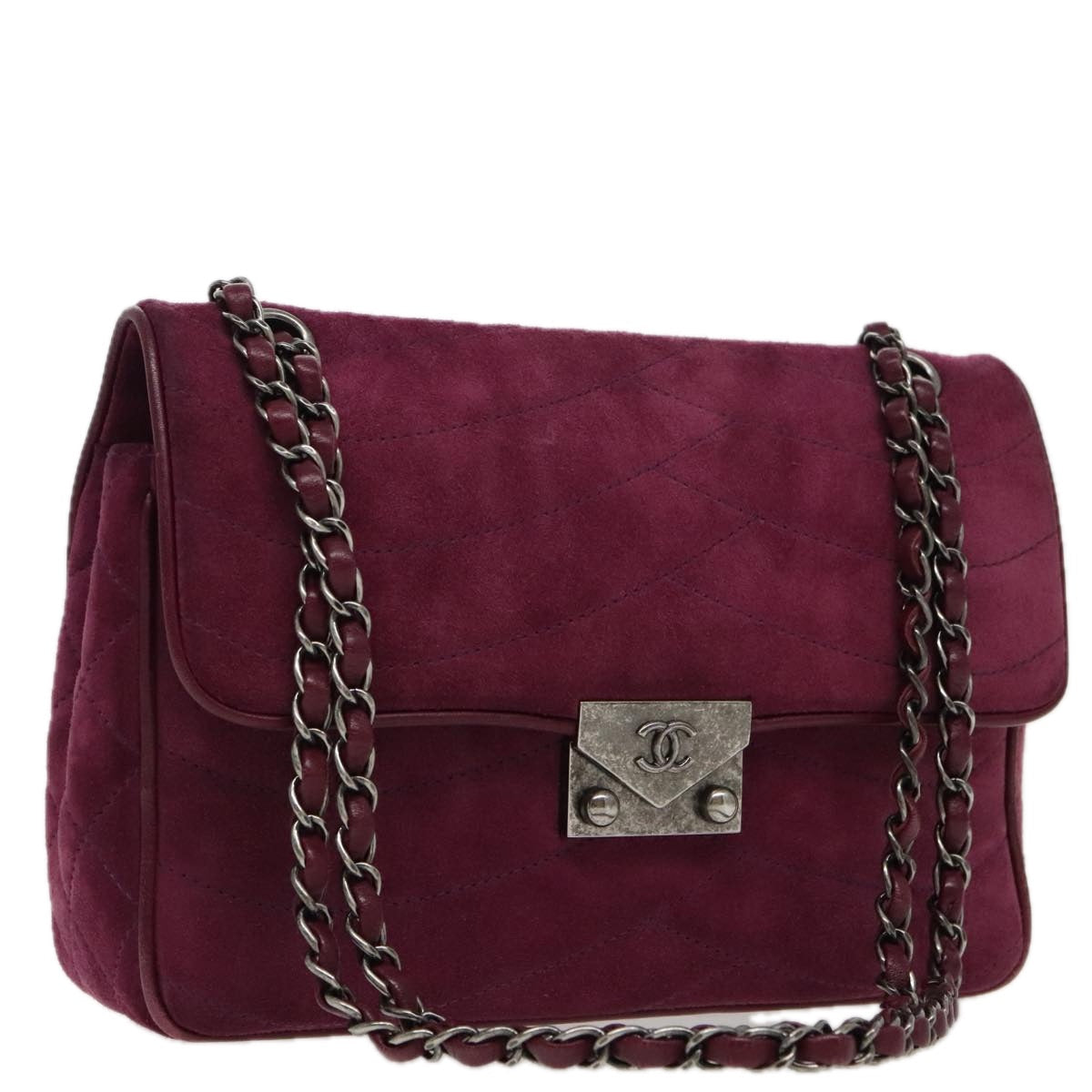 CHANEL Cruise line Chain Shoulder Bag Suede Purple CC bs19199A