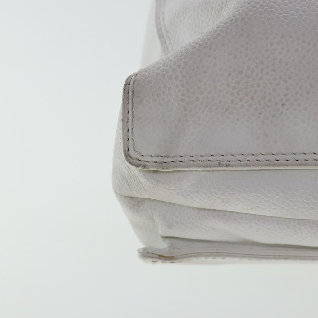 CHANEL Hand Bag Caviar Skin White Gold CC bs19209