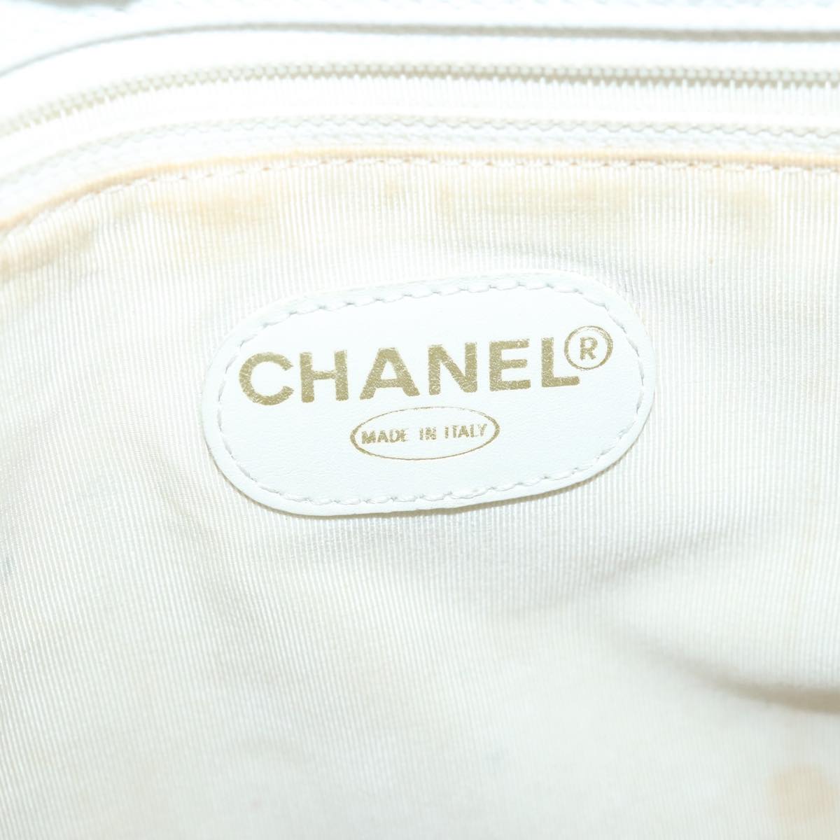 CHANEL Hand Bag Caviar Skin White Gold CC bs19209