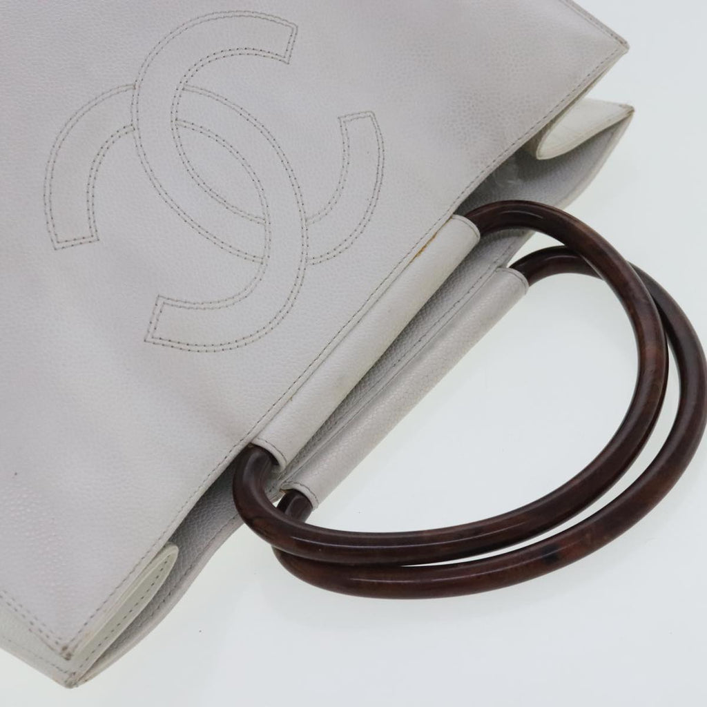 CHANEL Hand Bag Caviar Skin White Gold CC bs19209