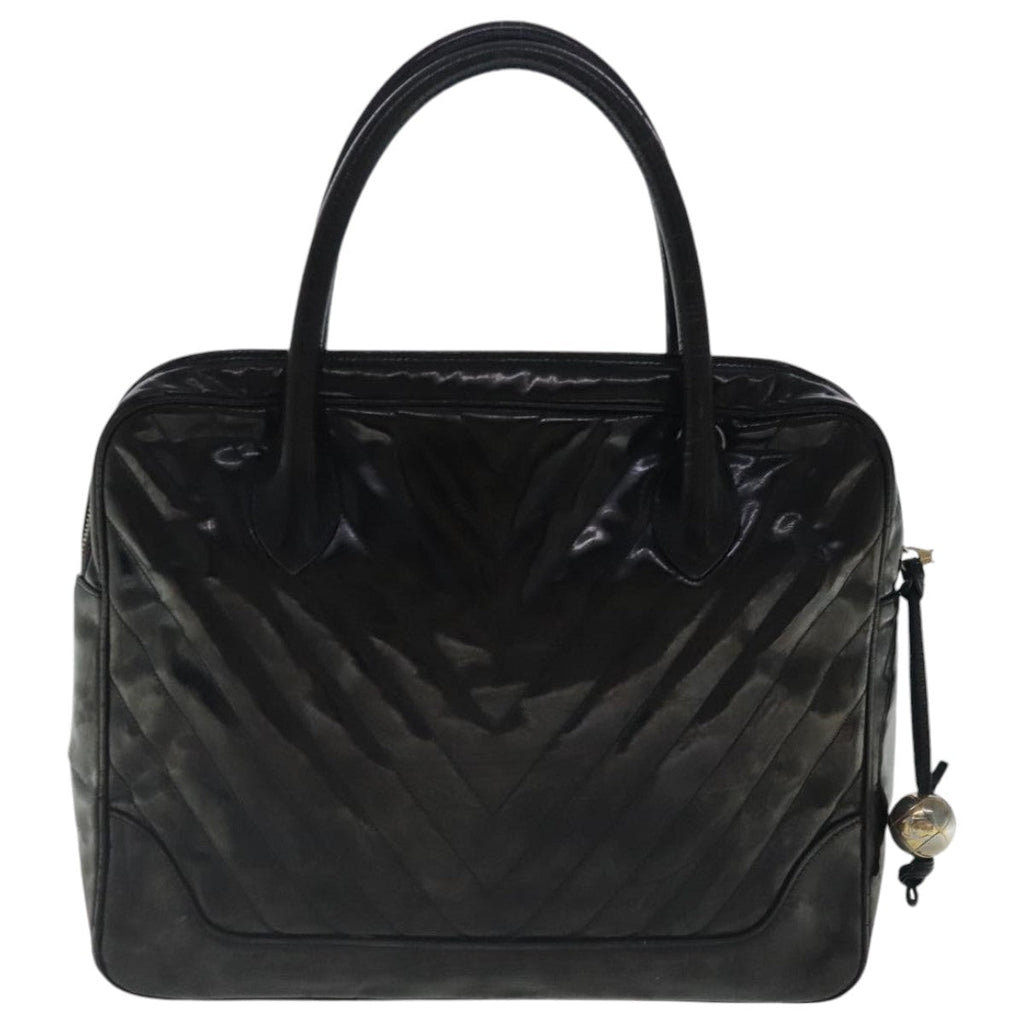 CHANEL V Stitch Hand Bag Patent leather Black Gold CC bs19212