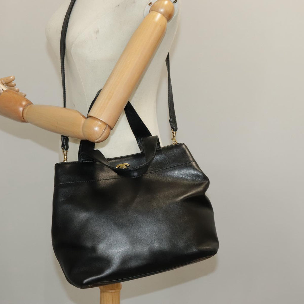 CHANEL Hand Bag Leather 2way Black Gold CC bs19252