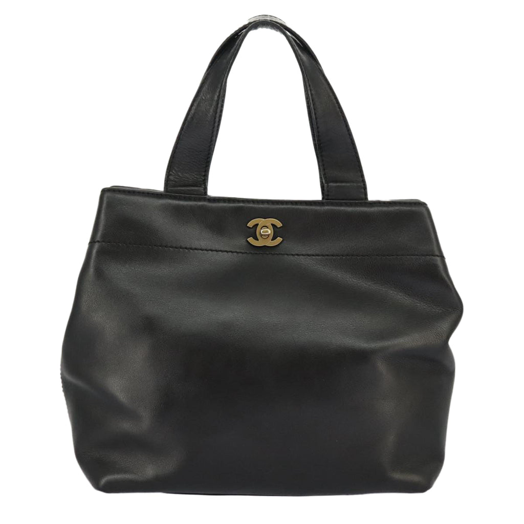 CHANEL Hand Bag Leather 2way Black Gold CC bs19252