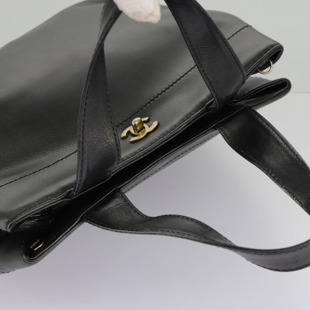CHANEL Hand Bag Leather 2way Black Gold CC bs19252