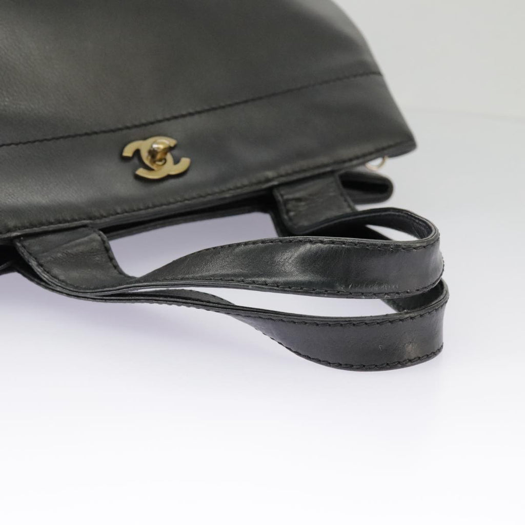 CHANEL Hand Bag Leather 2way Black Gold CC bs19252
