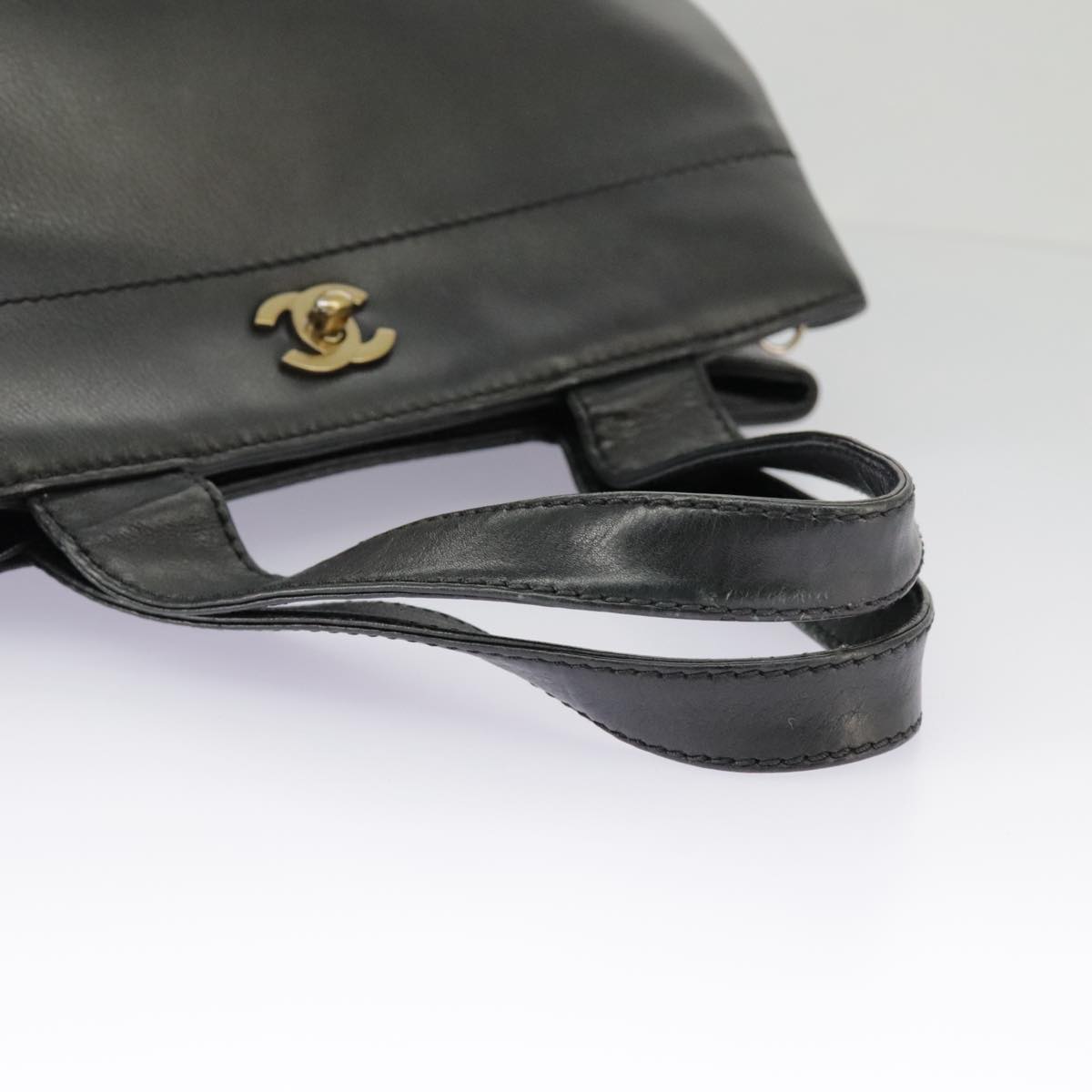 CHANEL Hand Bag Leather 2way Black Gold CC bs19252