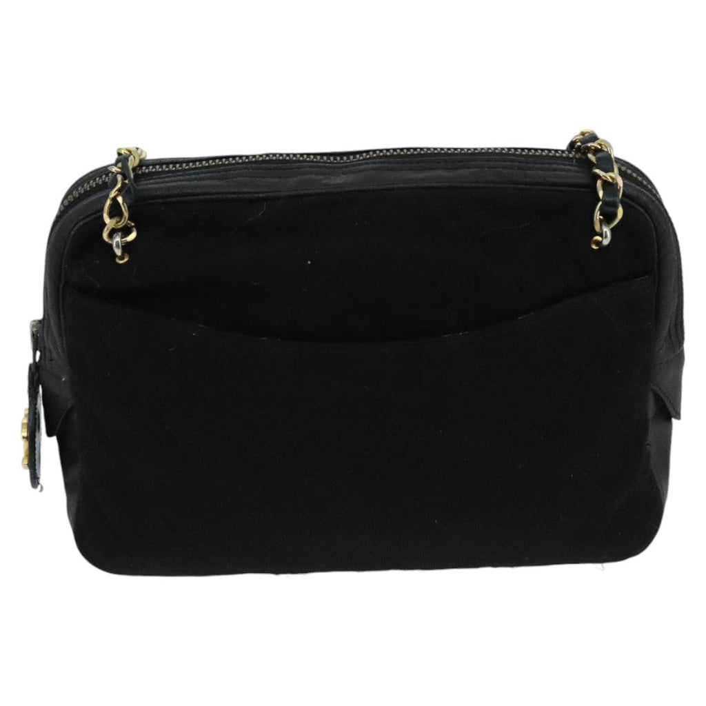 CHANEL Matelasse Chain Shoulder Bag Cotton Black Gold CC bs19253