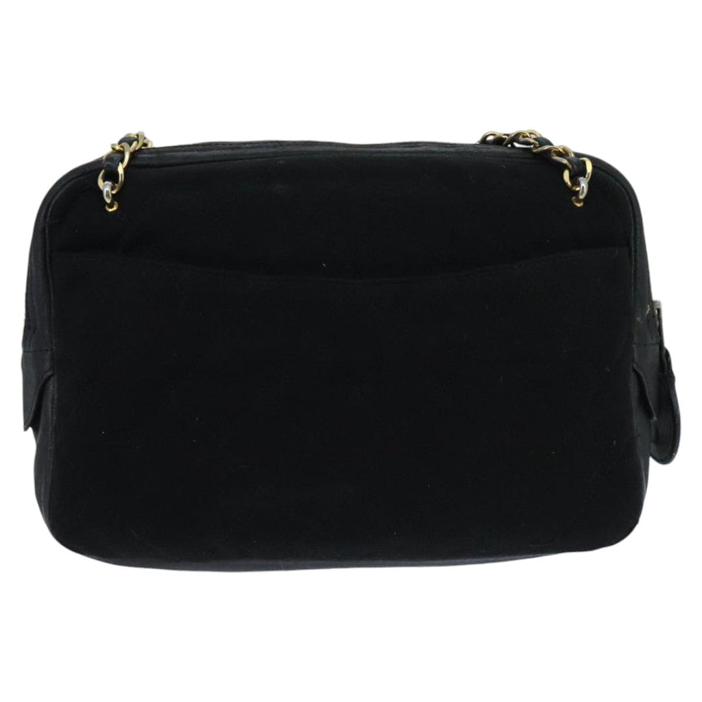 CHANEL Matelasse Chain Shoulder Bag Cotton Black Gold CC bs19253