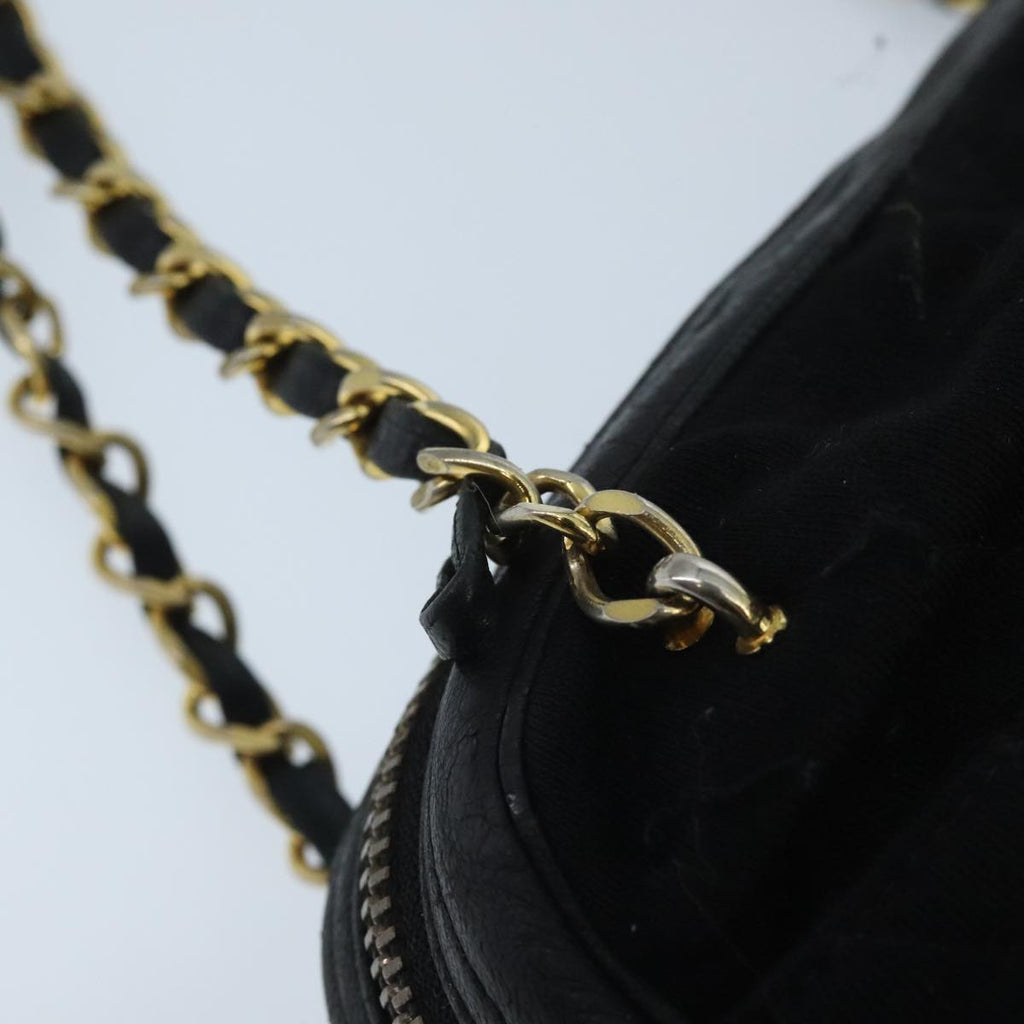 CHANEL Matelasse Chain Shoulder Bag Cotton Black Gold CC bs19253