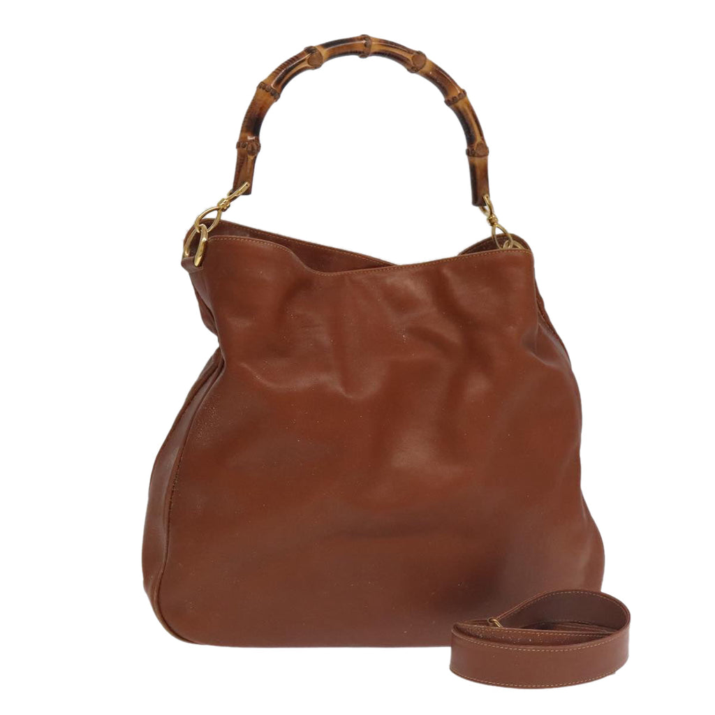 GUCCI Bamboo Hand Bag Leather 2way Brown Gold 001 1781 1577 bs19269