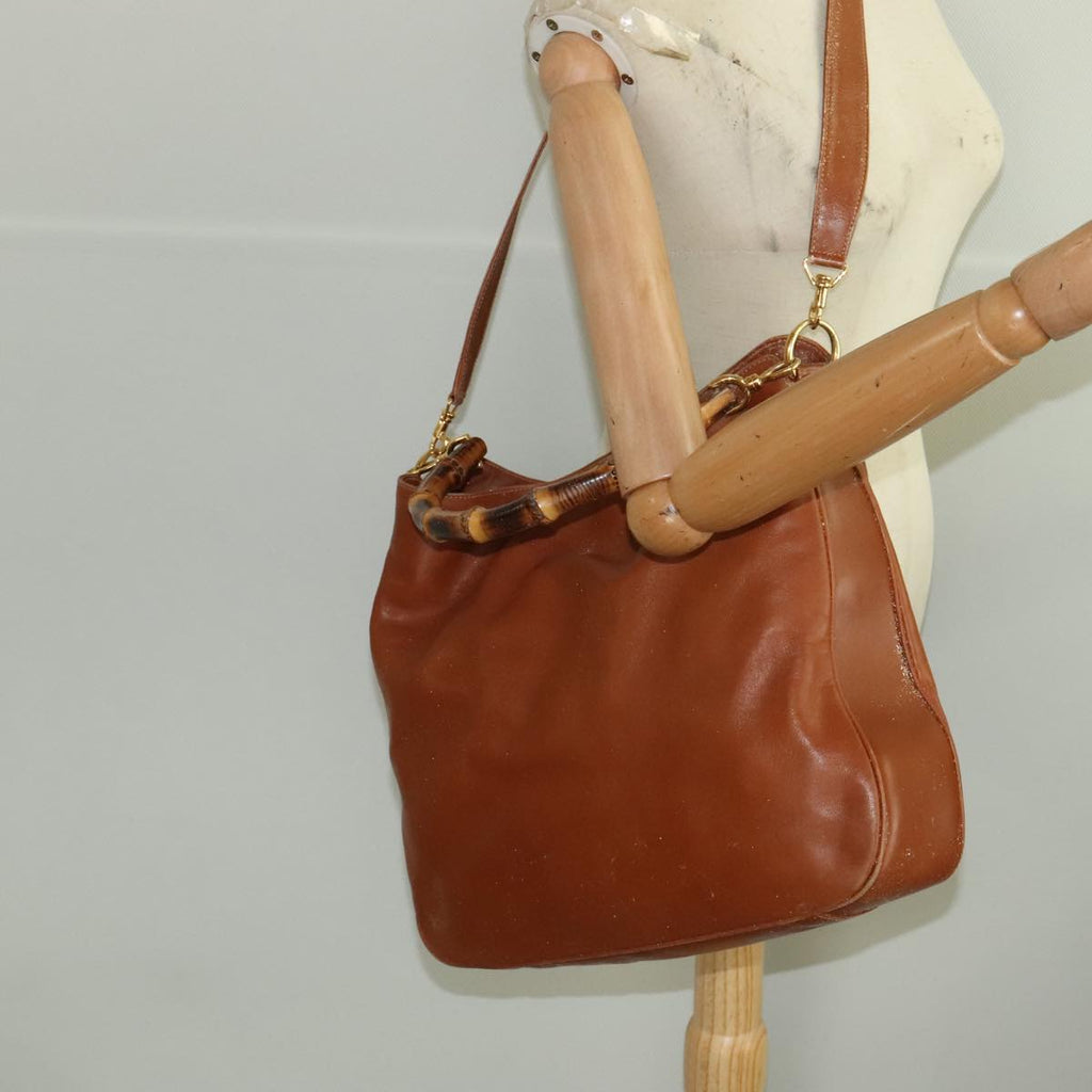 GUCCI Bamboo Hand Bag Leather 2way Brown Gold 001 1781 1577 bs19269