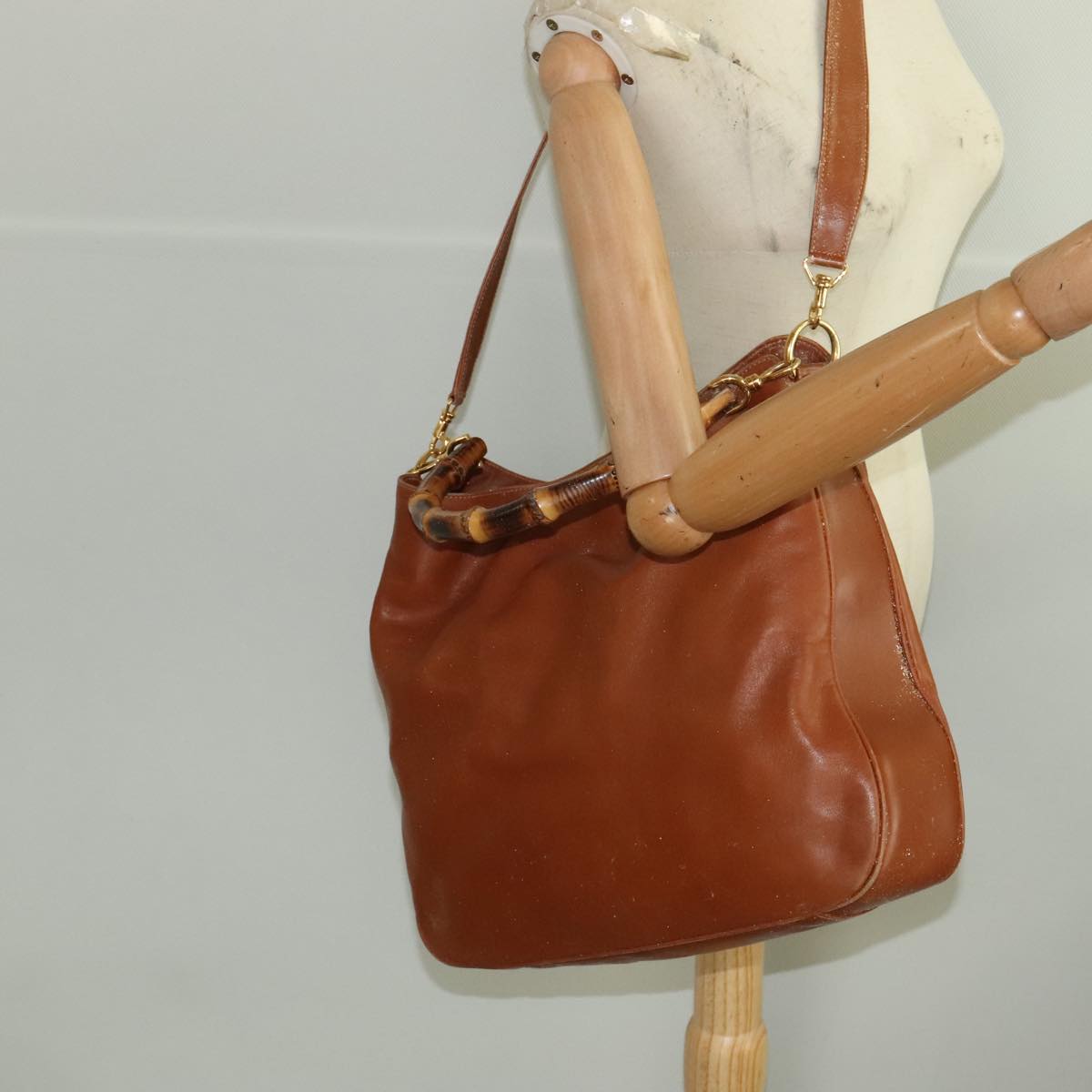 GUCCI Bamboo Hand Bag Leather 2way Brown Gold 001 1781 1577 bs19269