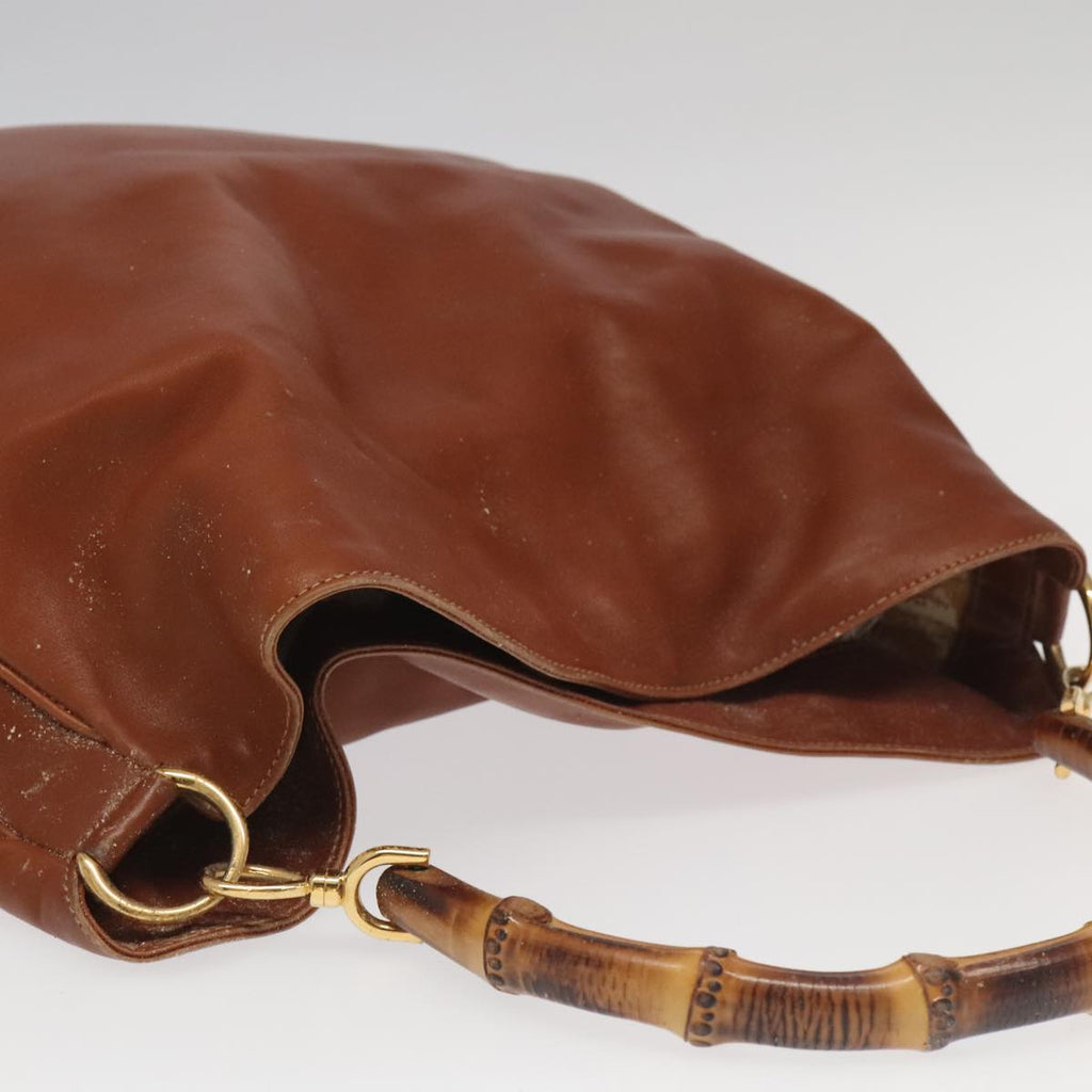 GUCCI Bamboo Hand Bag Leather 2way Brown Gold 001 1781 1577 bs19269