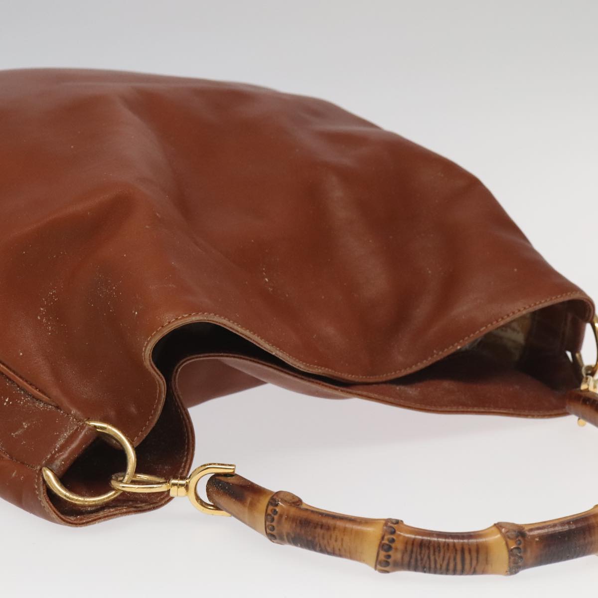 GUCCI Bamboo Hand Bag Leather 2way Brown Gold 001 1781 1577 bs19269