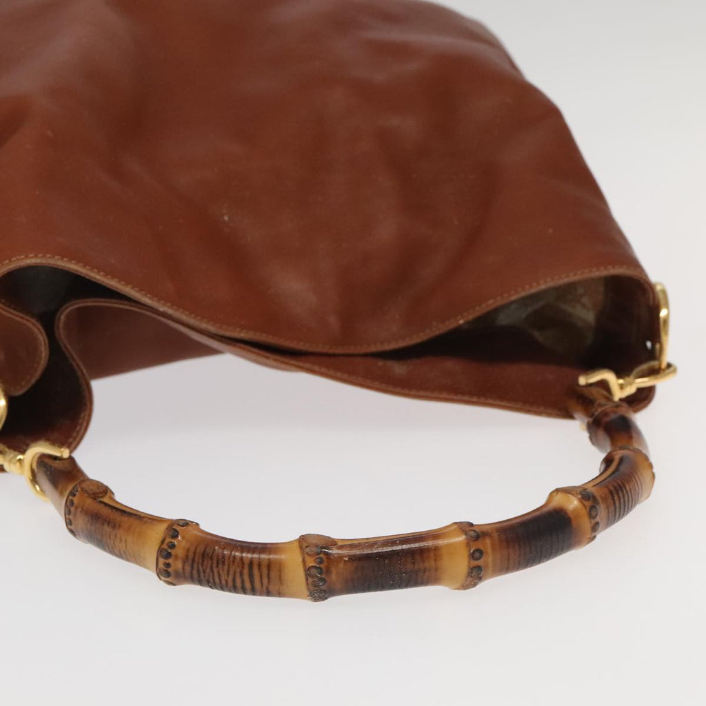 GUCCI Bamboo Hand Bag Leather 2way Brown Gold 001 1781 1577 bs19269