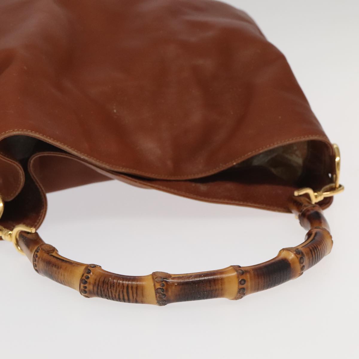 GUCCI Bamboo Hand Bag Leather 2way Brown Gold 001 1781 1577 bs19269