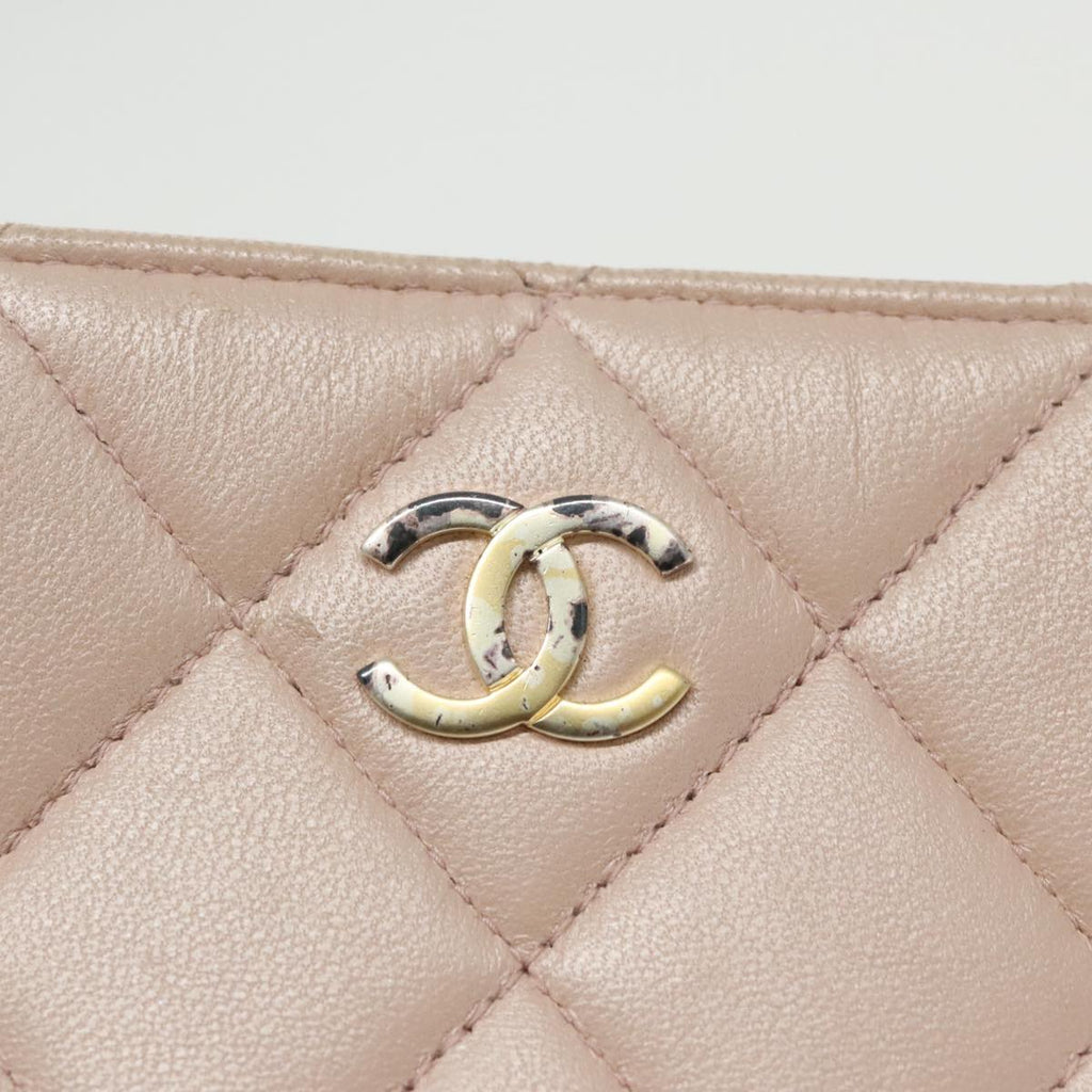 CHANEL Matelasse Chain Hand Bag Leather Pink Silver CC bs19287