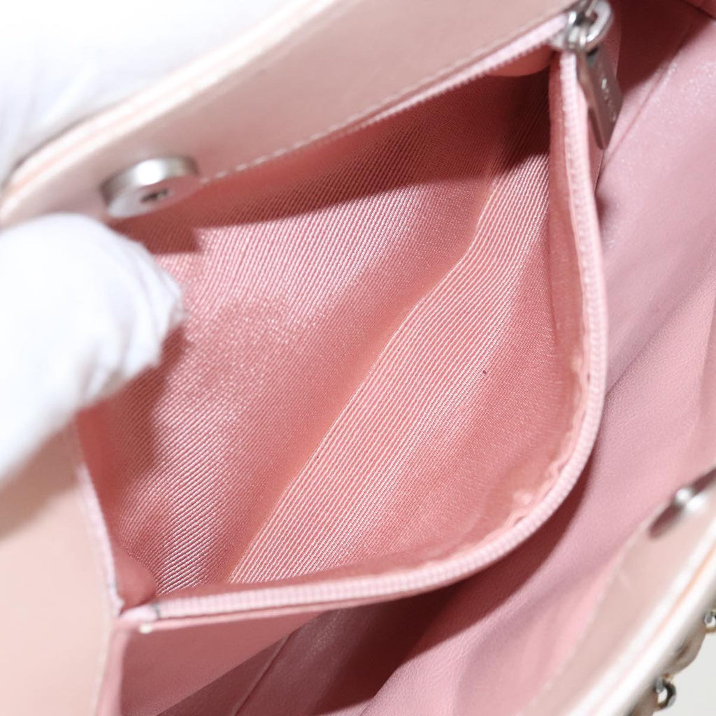 CHANEL Matelasse Chain Hand Bag Leather Pink Silver CC bs19287