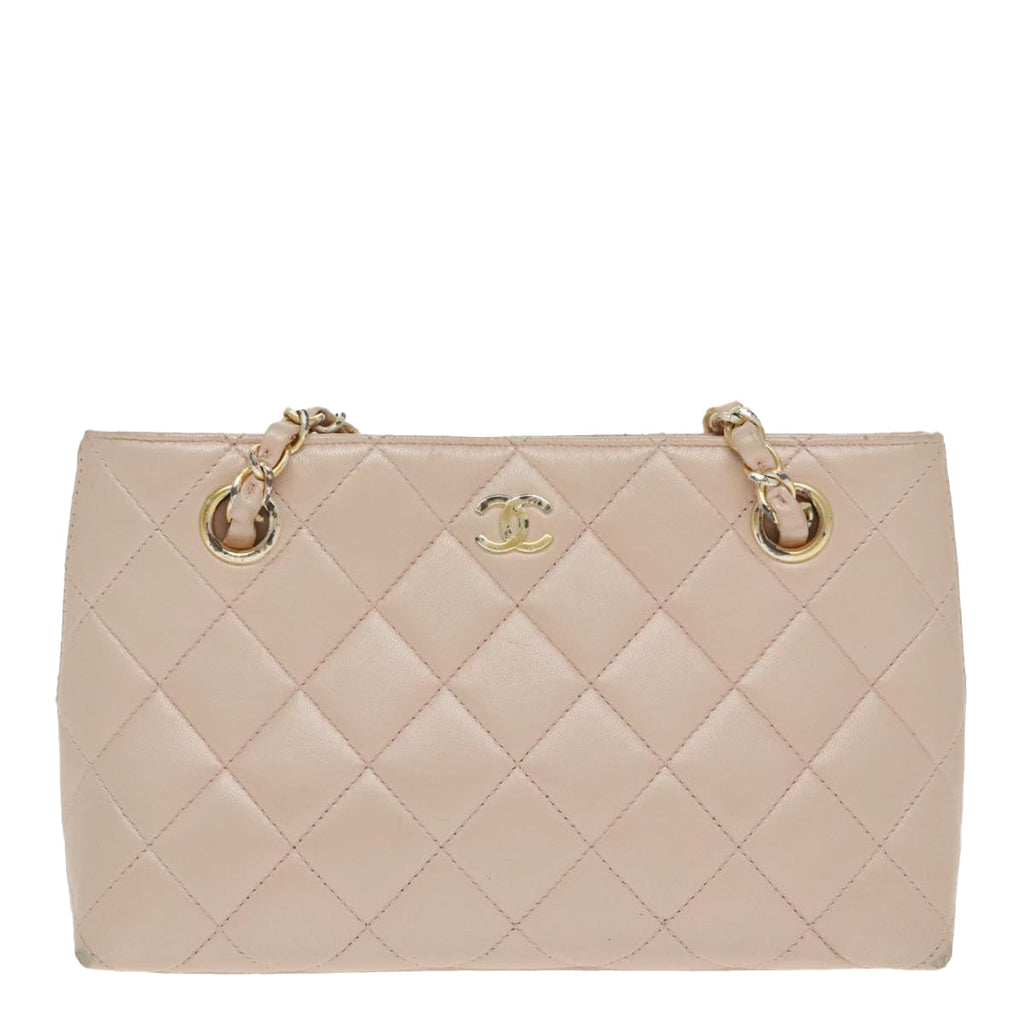 CHANEL Matelasse Chain Hand Bag Leather Pink Silver CC bs19287