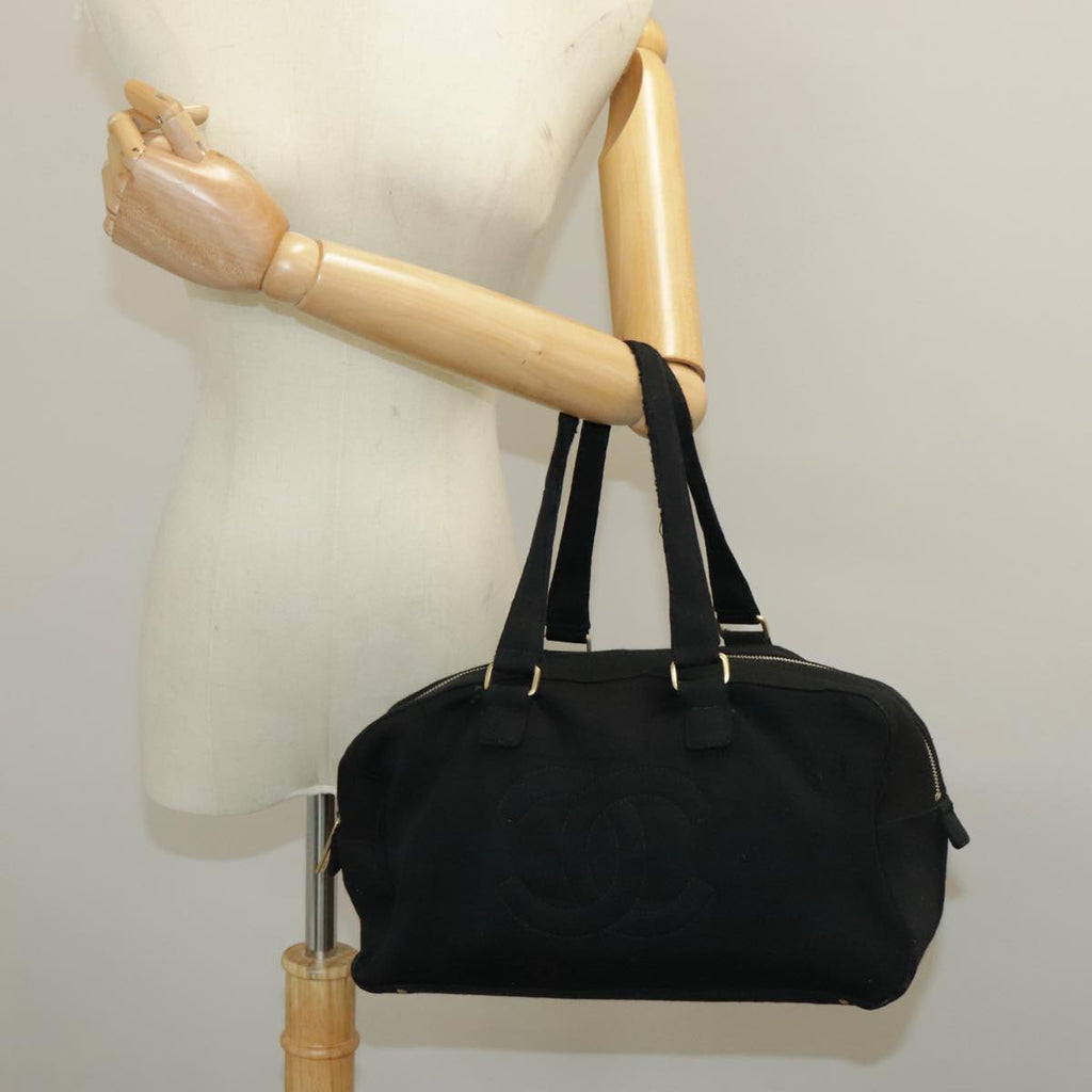 CHANEL Hand Bag Cotton Black Gold CC bs19294